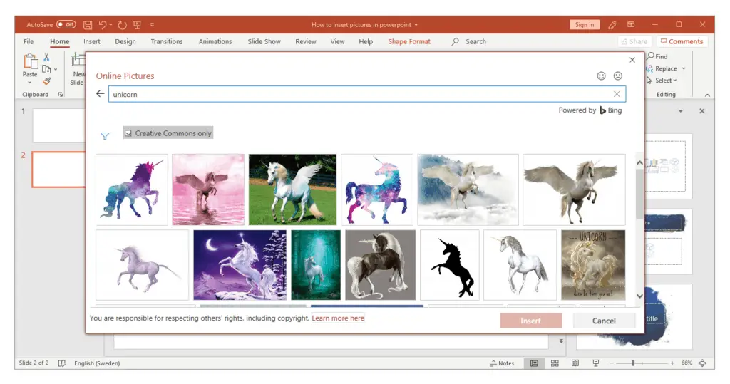 Insert Pictures in PowerPoint by online content