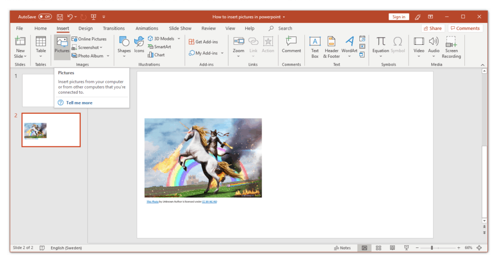 Insert Pictures in PowerPoint from the ribbon