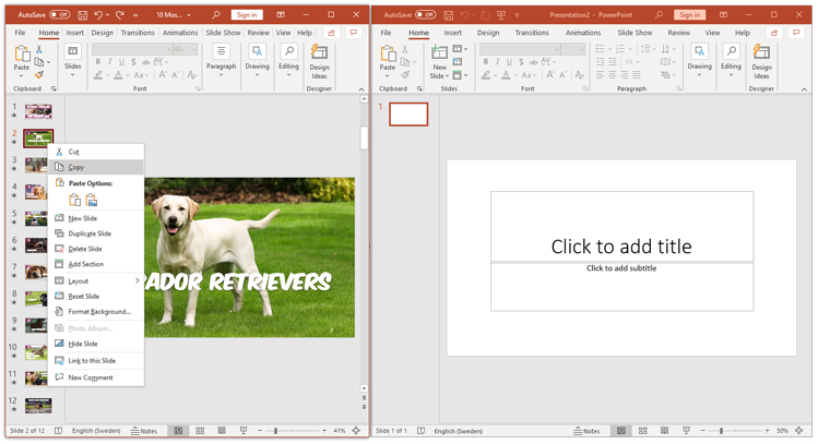 powerpoint from presentation to another presentation