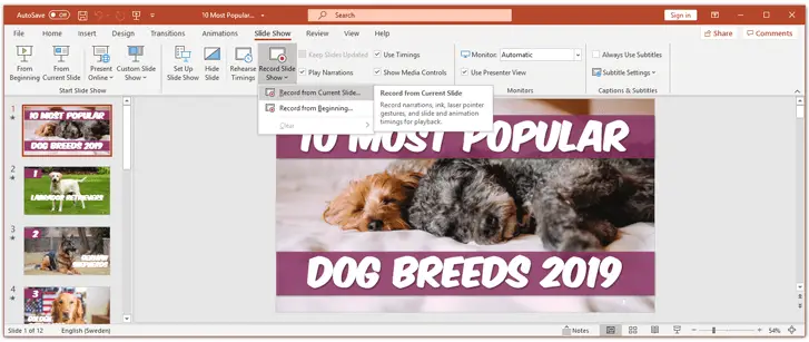 Start record a slide show in powerpoint