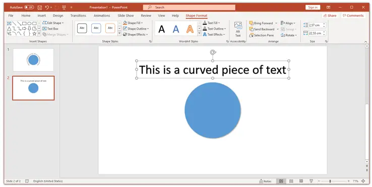 insert-curved-text-wordart-in-powerpoint the text