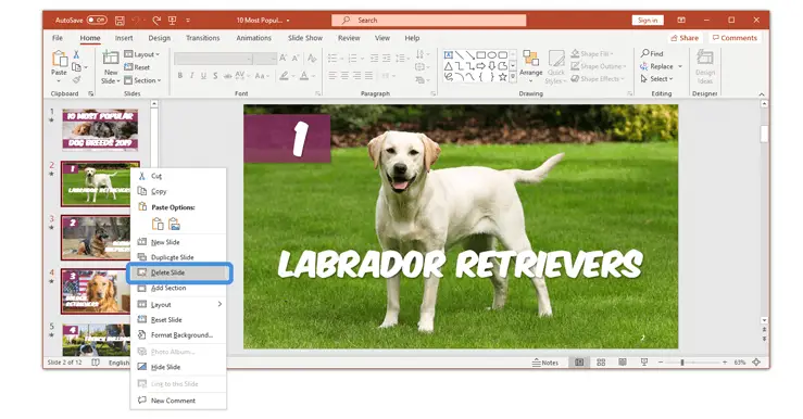 How to delete a slide in PowerPoint multiple slides final step