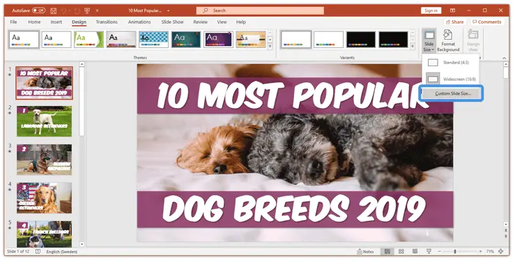 How to rotate a slide in PowerPoint Custom Slide Size